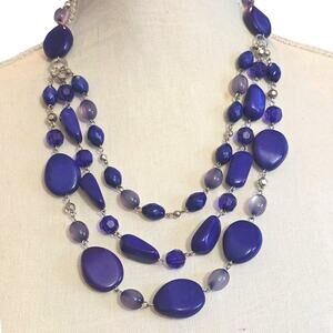 Necklace Purple Bluish Beads Robert Rose Triple Strand Purple 16" SKU 2505